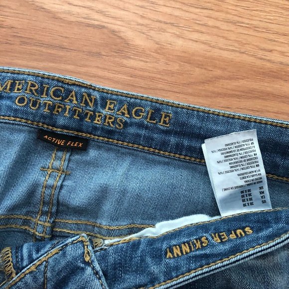 American Eagle AE Super Skinny Jeans Women's 30x30 Distressed Mid Rise Splat EUC - Picture 2 of 3